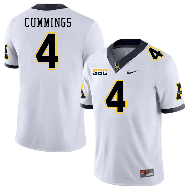 Appalachian State Mountaineers #4 Izayah Cummings College Football Jerseys-White